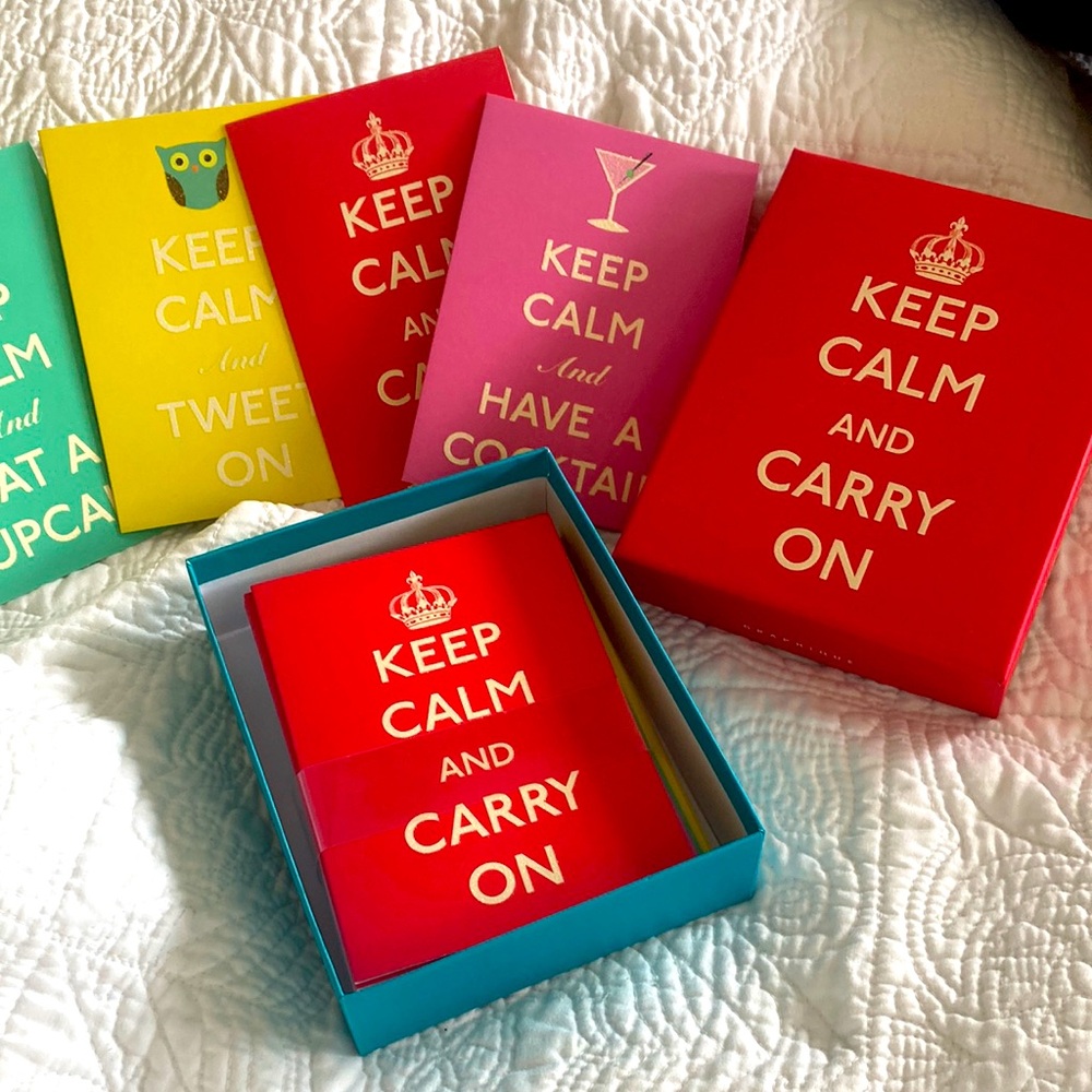 Graphique 20 stationary cards with shiny raised glittery lettering Keep calm set